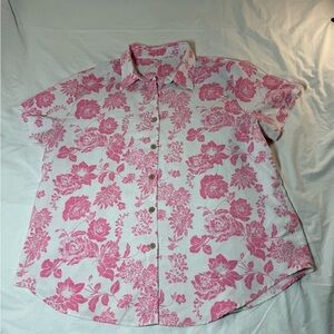Pink Floral Button-Up Short Sleeve Shirt